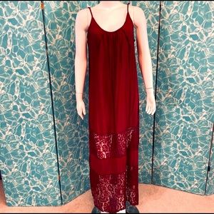Burgundy Red Lace Loose Rayon Dress NWOT